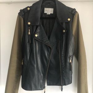 BCBG Women Moto Jacket Faux Leather L Olive